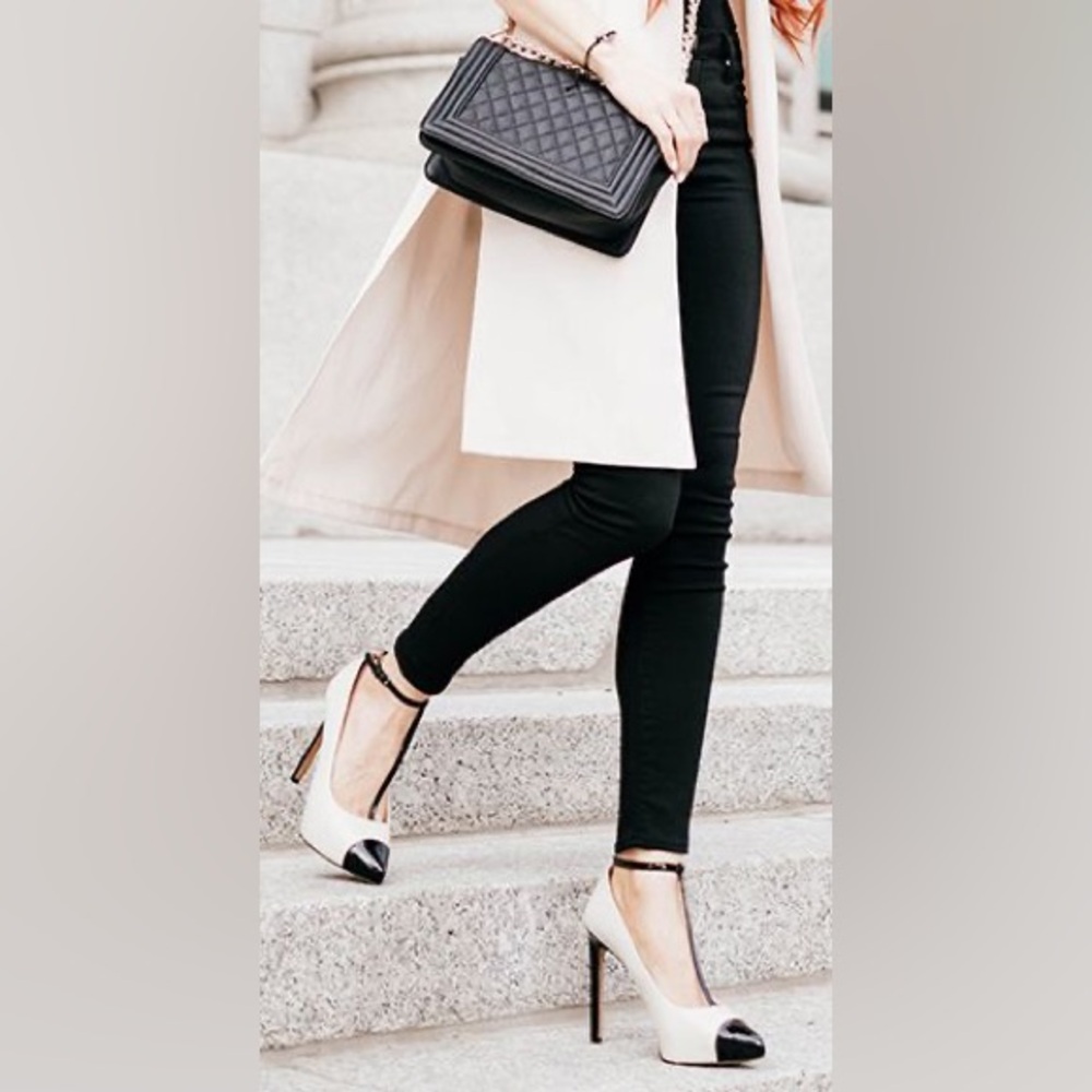 Nine West Lavish Leather T-Strap Pumps Tan-Black Size 7